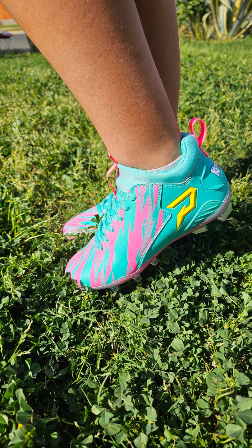 Customer photo review of Kool-Aid 'Sharkleberry Fin' Football Cleats - Quantum Speed by Phenom Elite