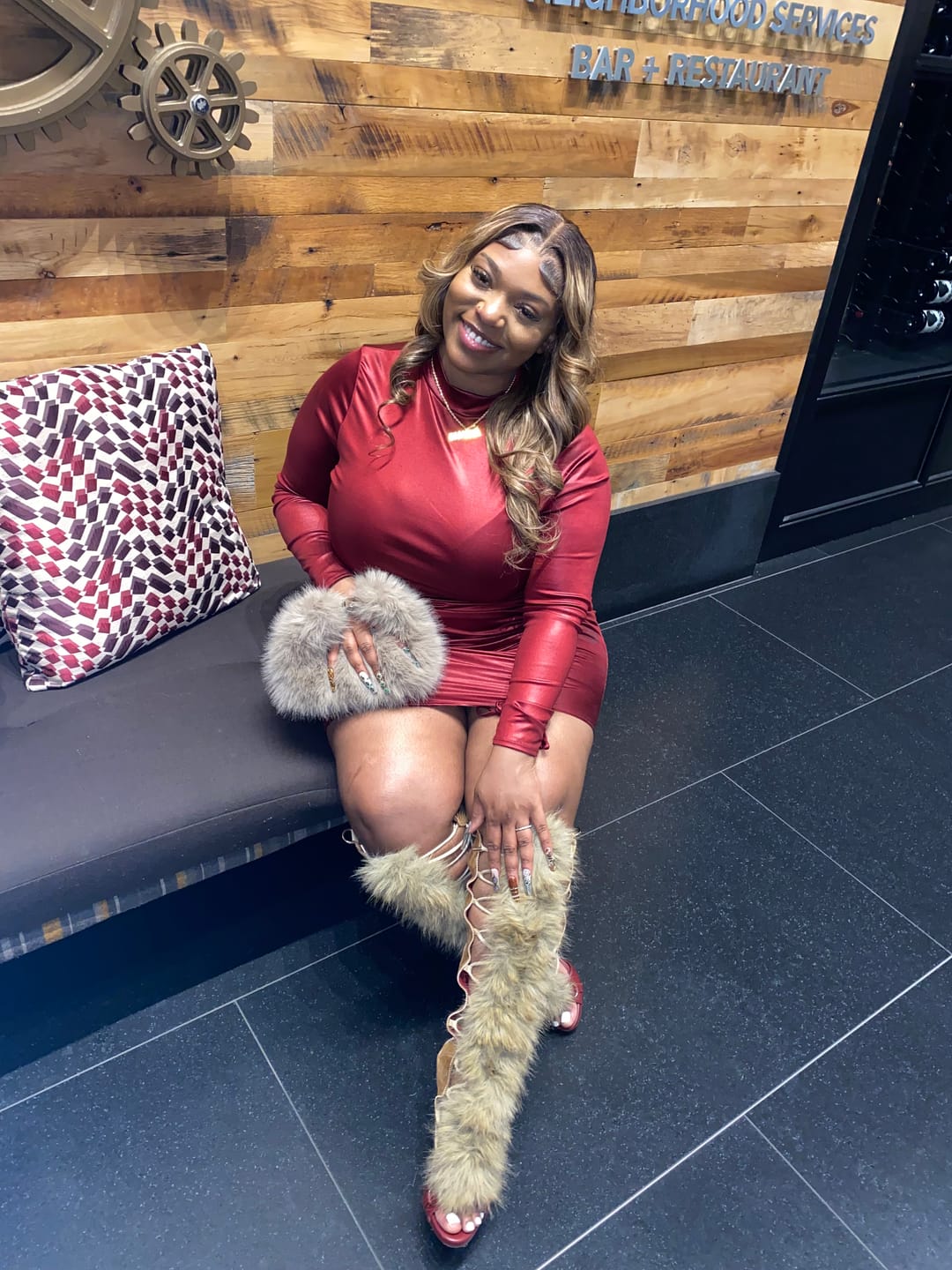 Customer photo review of SHAINE-MULTI FAUX FUR GLADIATOR SANDAL BOOT