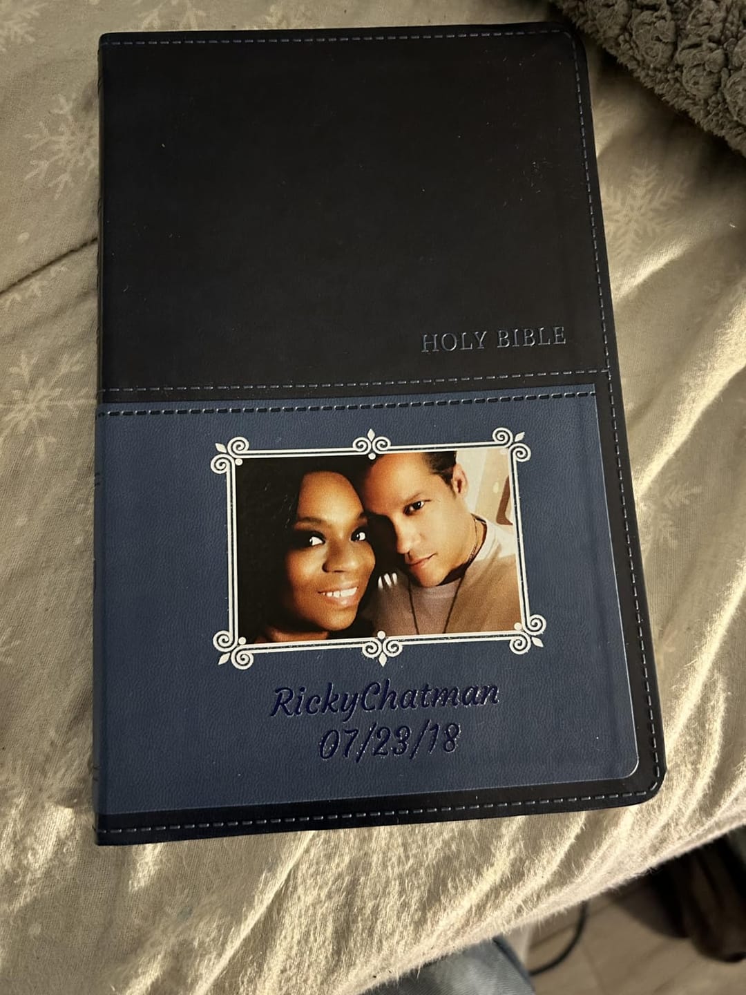 Customer photo review of Personalized KJV Bible Navy Thinline - Photo & Text - Red Letter