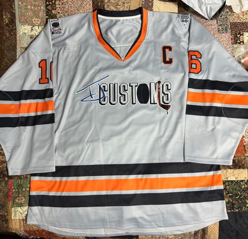 Customer photo review of Custom Gray Orange-Black Classic Style Hockey Jersey