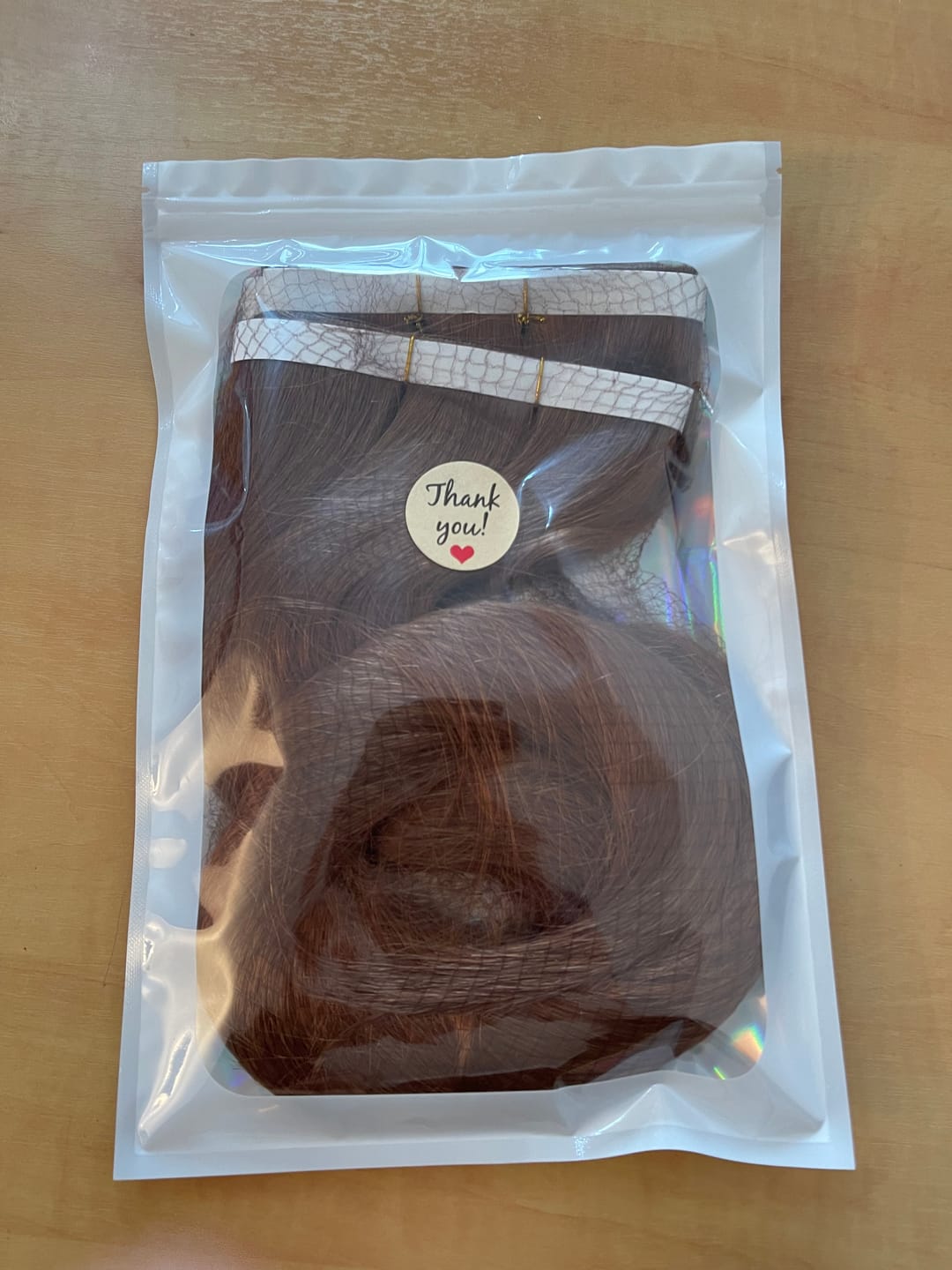 Customer photo review of 26” 210g Tape-In Weft Bio-Protein Fibre Light Brown