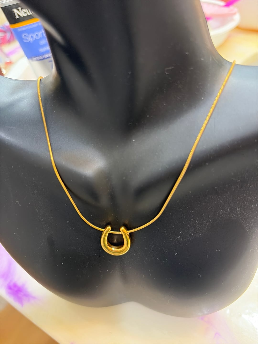 Customer photo review of Golden Horseshoe Necklace