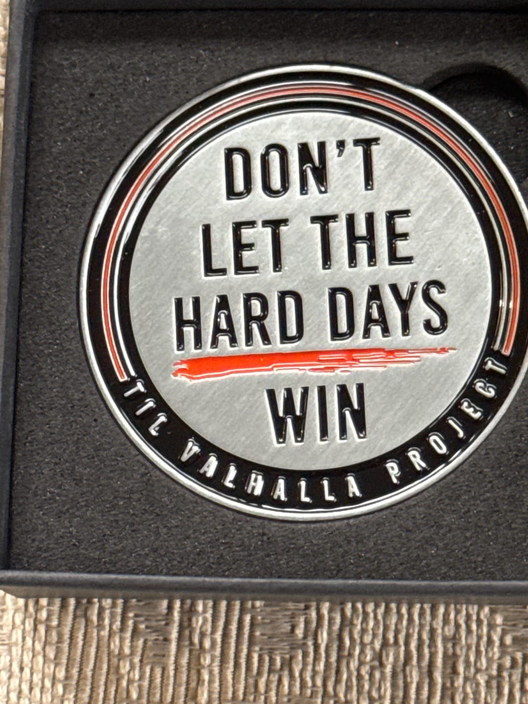 Customer photo review of Hard Days - Challenge Coin