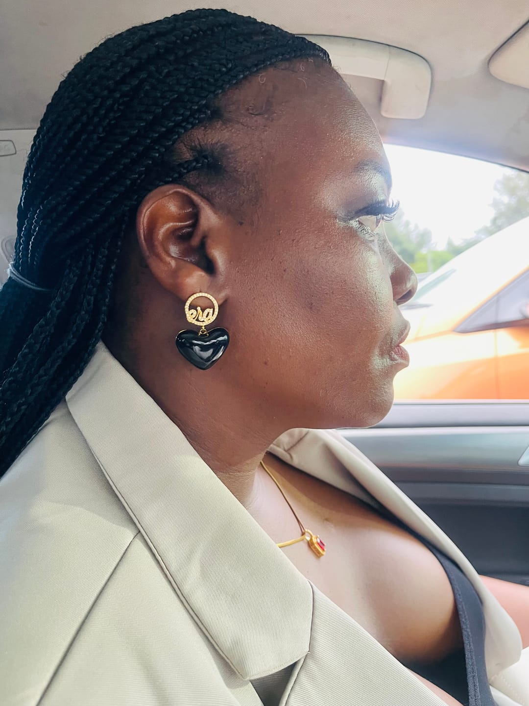 Customer photo review of Black Era Adore Silver Earrings