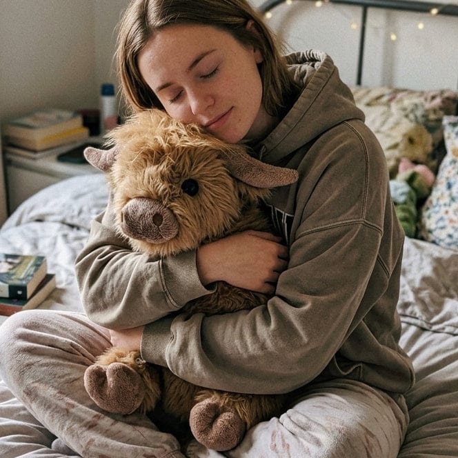 Customer photo review of Highland Cow Weighted Plush Cattle Stuffed Animals, Microwavable, Pain Stress Relief, Anxiety, Women Kid Bedtime Best Gift