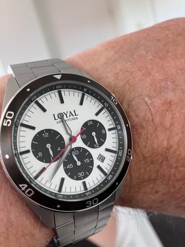 Customer photo review of Loyal Men's Adventurer Stainless Steel Quartz Chronograph Sport Watch Silver Dial