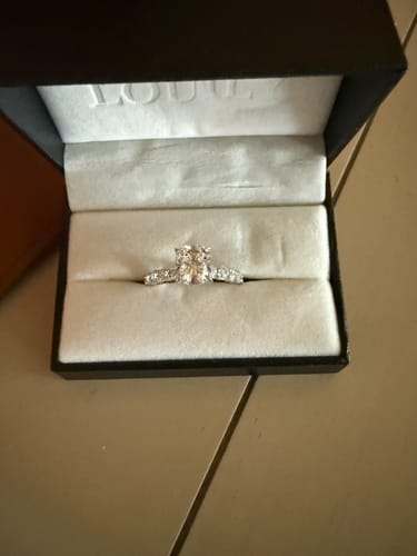 Customer photo review of Moissanite 3.0 Ct Cushion Cut White Gold Engagement Ring In Sterling Silver