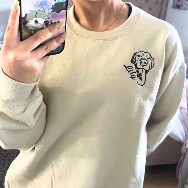 Customer photo review of Embroidered Pet Face and Pet Name on Sleeve Sweatshirt for Pet Lovers