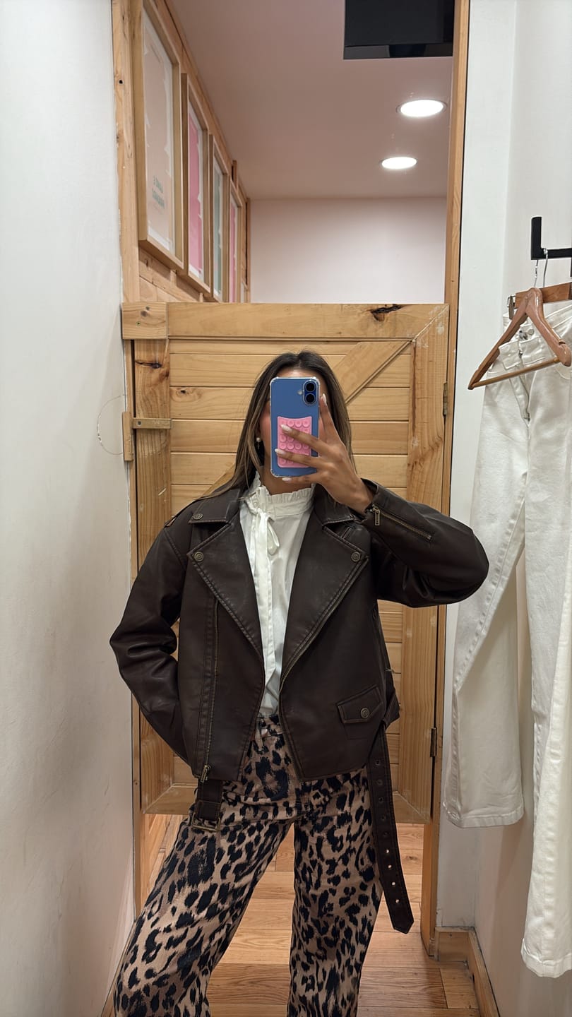 Customer photo review of Chaqueta Biker Brown