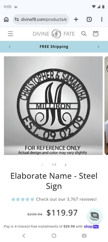 Customer photo review of Elaborate Name - Steel Sign