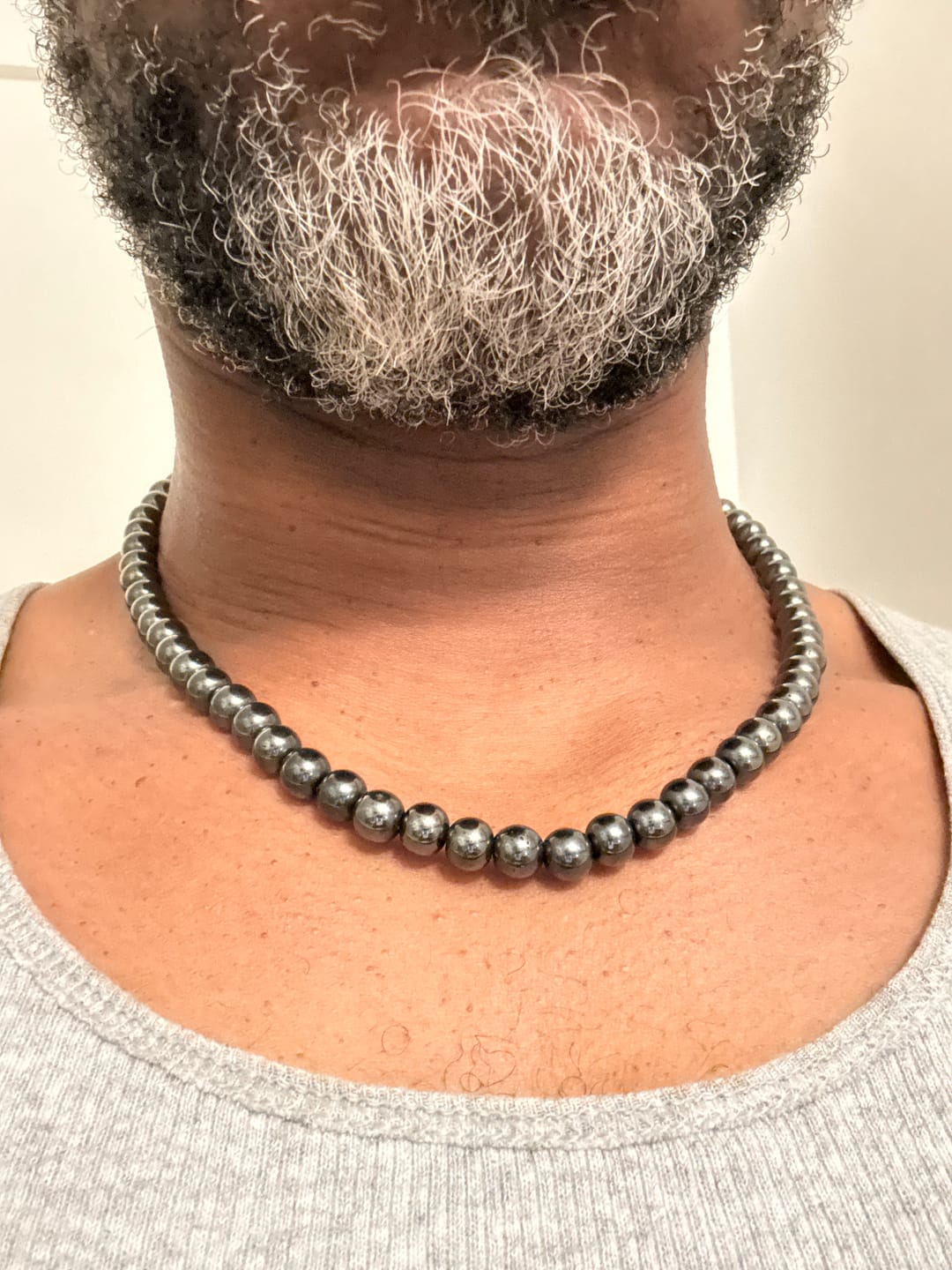Customer photo review of Hematite Beaded Necklace
