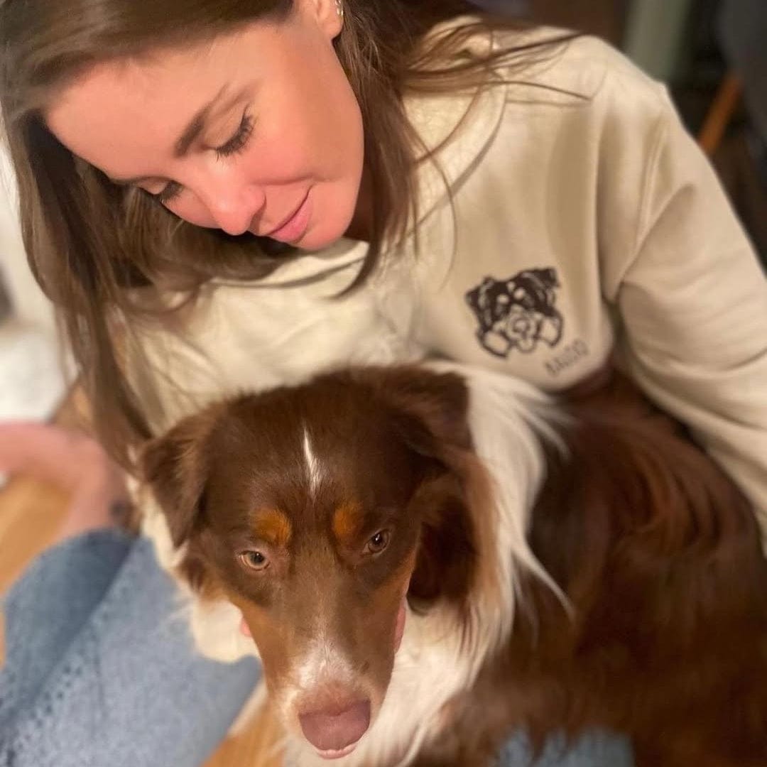 Customer photo review of Embroidered Pet Face and Pet Name on Sleeve Sweatshirt for Pet Lovers