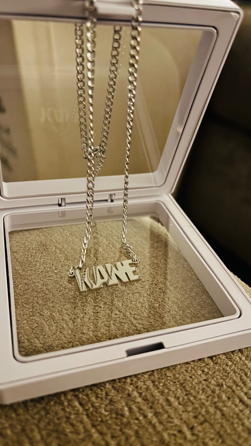 Customer photo review of Kids Block Name Necklace w/ Cuban Chain