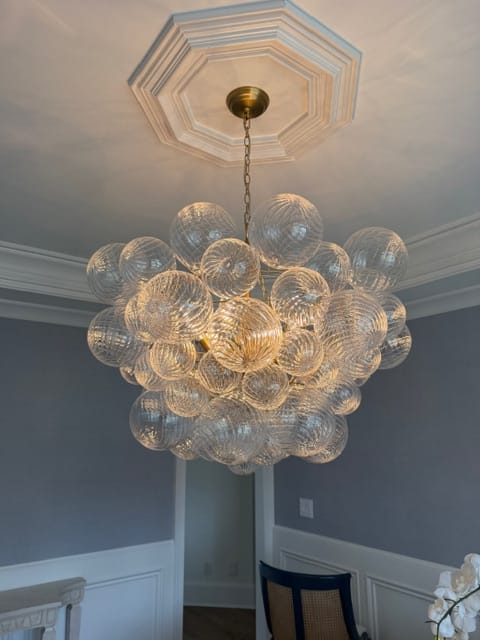 Customer photo review of Brass Cluster Ribbed Glass Globe Bubble Chandelier