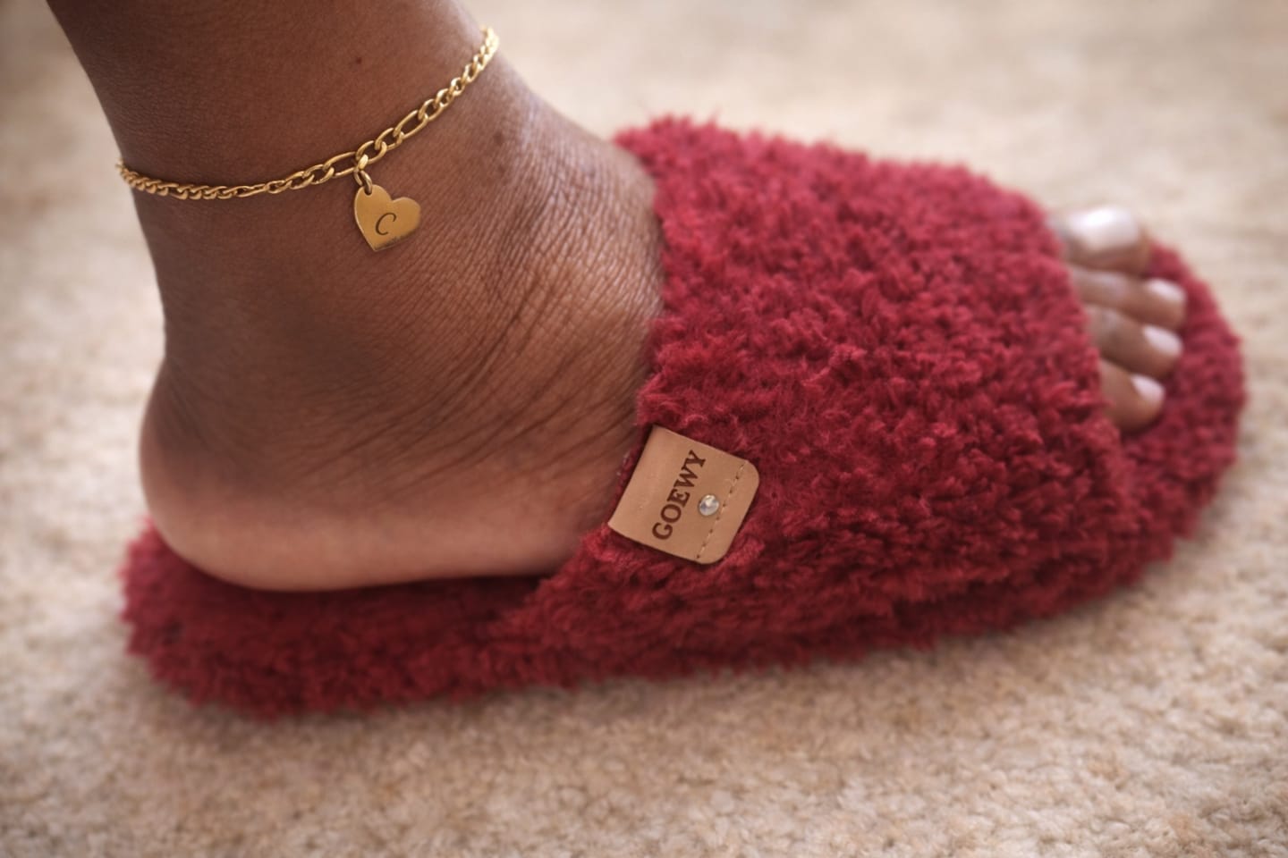 Customer photo review of Heart Initial Engraved Anklet