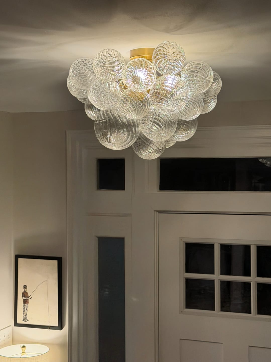 Customer photo review of 3-Light Cluster Ribbed Glass Bubble Semi Flush Chandelier