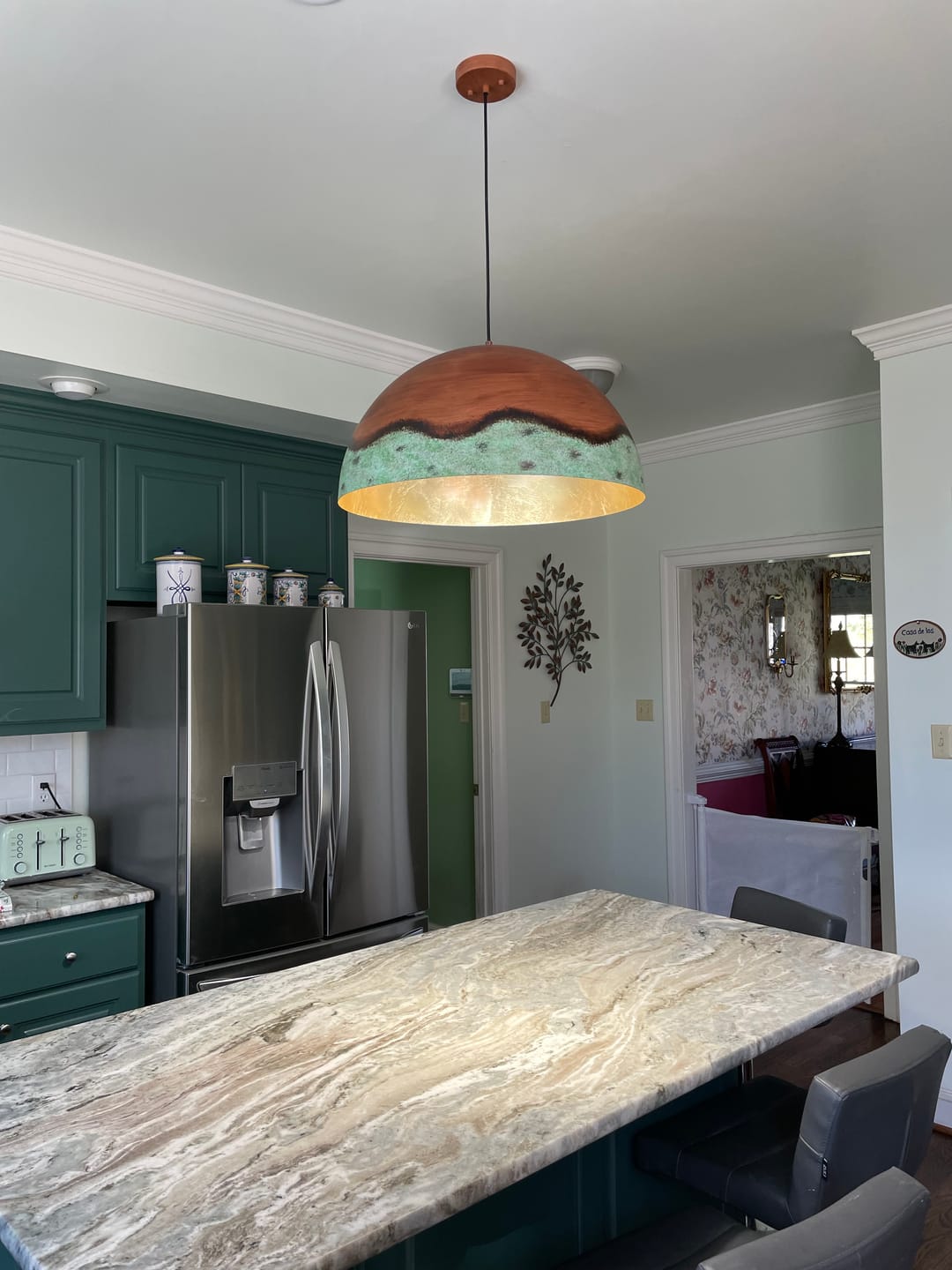 Customer photo review of Oversized Industrial Copper Patina Metal Dome Pendant Light