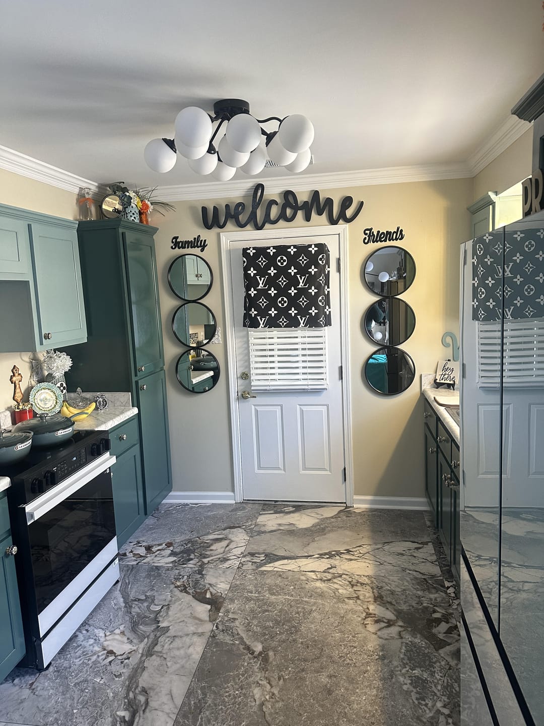 Customer photo review of Bloom Brass Frosted Glass Bubble Semi Flush Chandelier