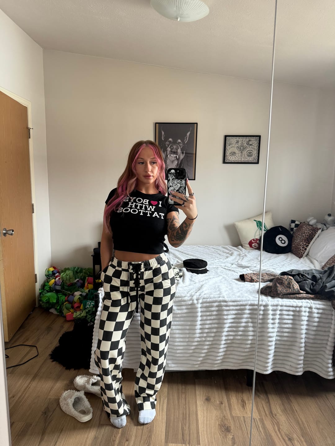 Customer photo review of Bad Behavior Sweatpant - Checker