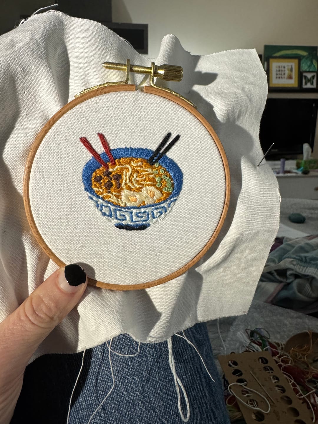 Customer photo review of Ramen for Two Embroidery Kit