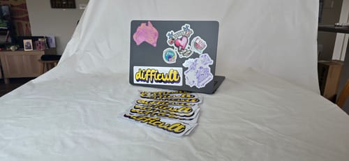 Customer photo review of Custom Die Cut Stickers - Premium Laminated White Vinyl