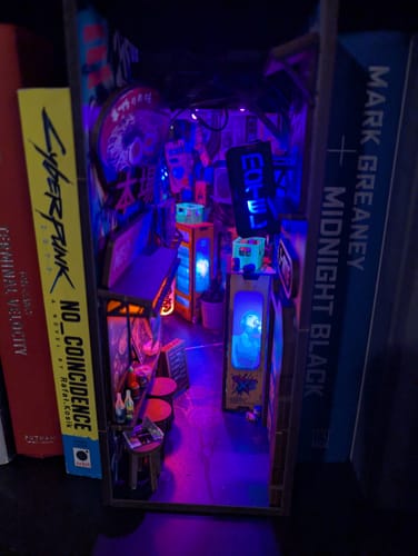 Customer photo review of Neo Ramen MiniAlley – A Cyberpunk DIY Diorama Booknook