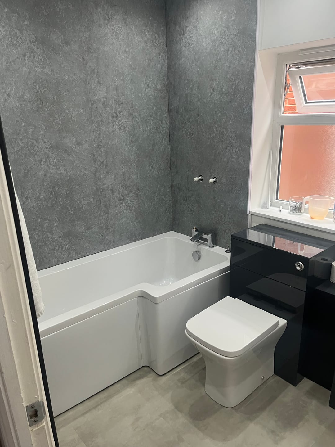 Customer photo review of Premium Grey Concrete Matt Shower Wall Panel – 1M x 2.4M
