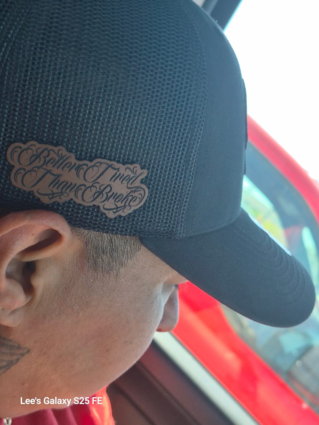 Customer photo review of Better Tired Than Broke Side Patch