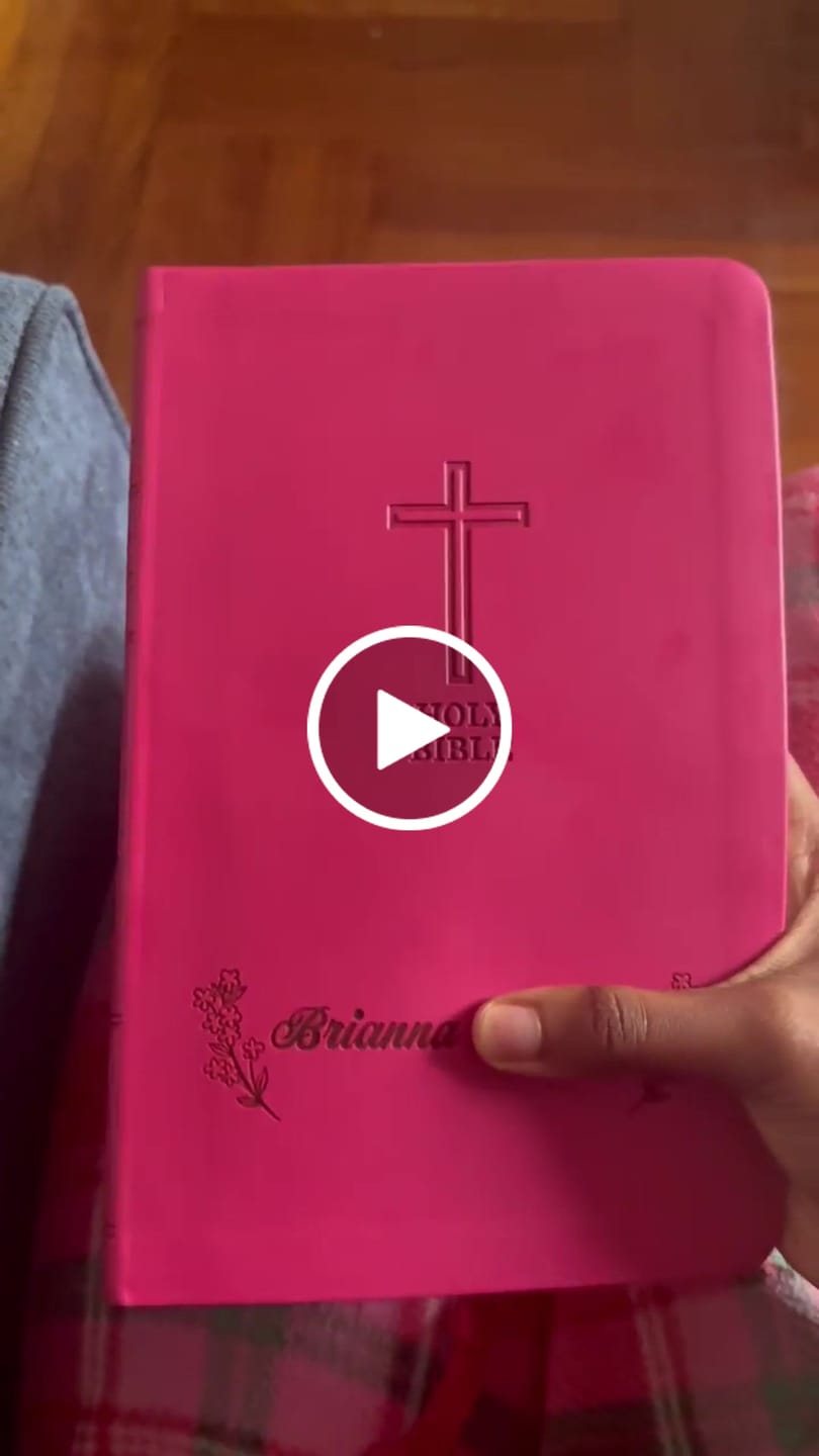 Customer video review of Personalized KJV Pink Value Thinline Bible - Red Letter - Engraved Cross Floral Frame