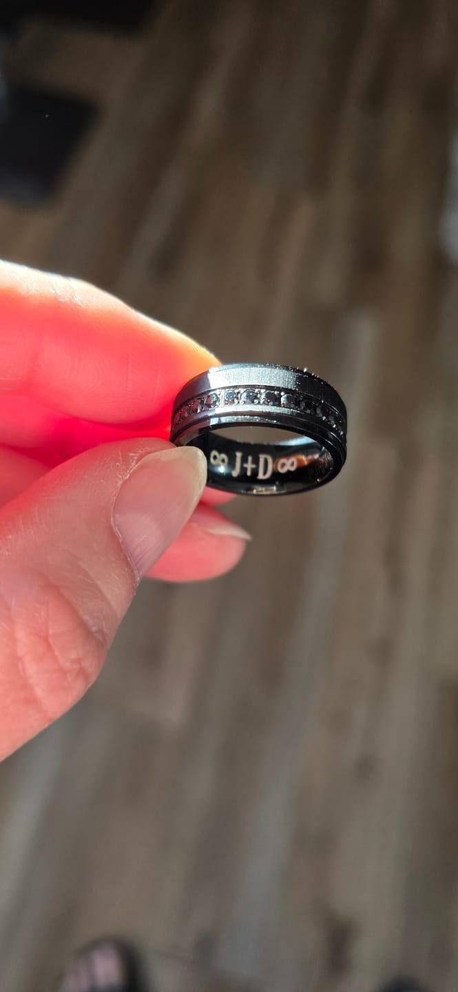 Customer photo review of 8mm Black Titanium Wedding Ring with Round Black Diamonds