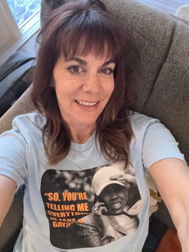 Customer photo review of Fake & Gay T-shirt