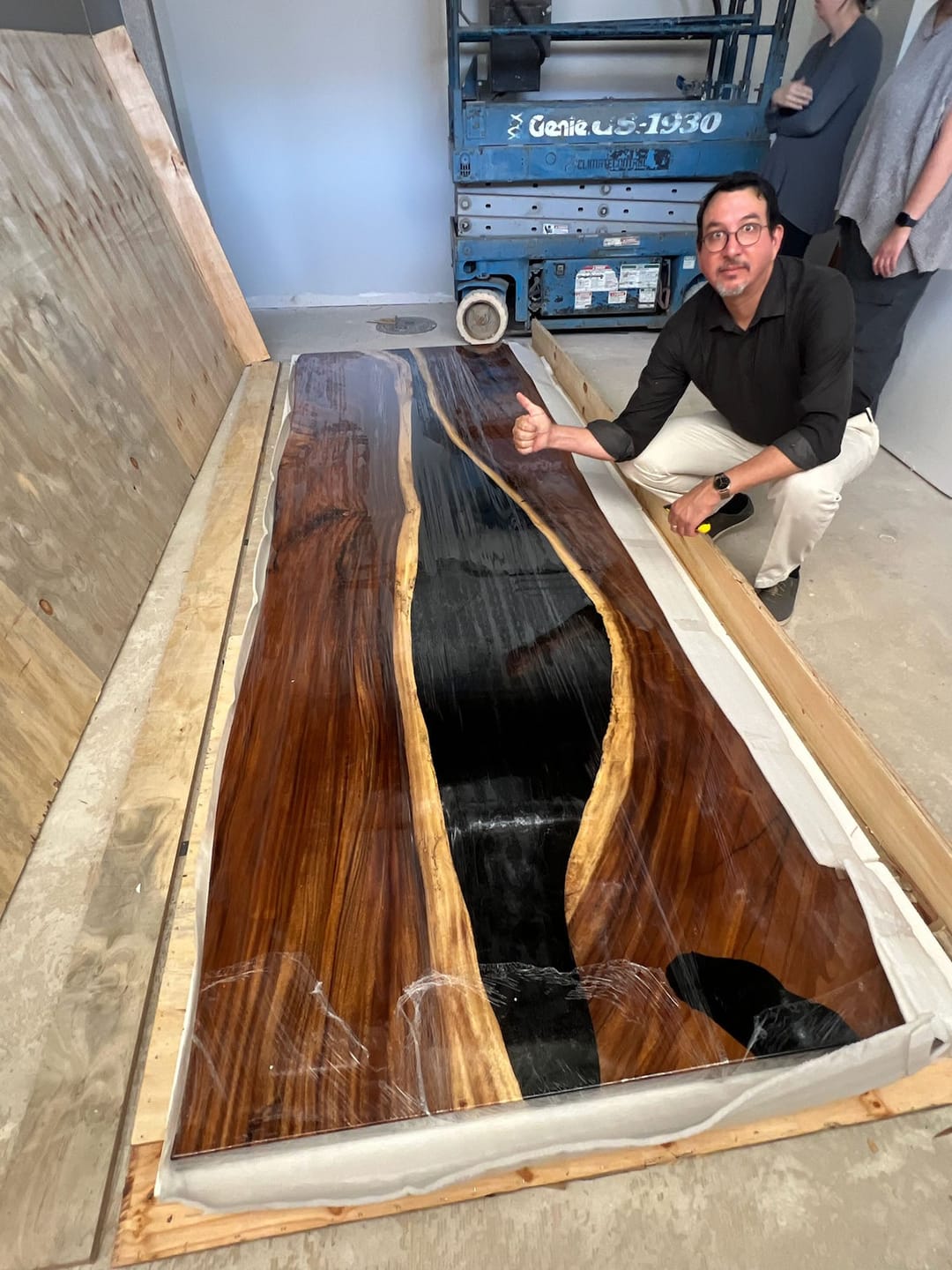 Customer photo review of Extra Large Walnut Wood River Epoxy Table– Handcrafted Conference Table CT49