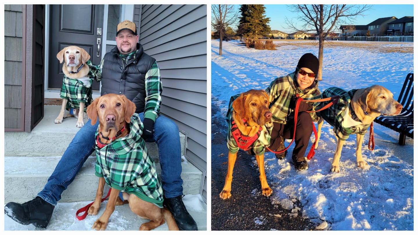 Customer photo review of Green Plaid Dog Hoodie
