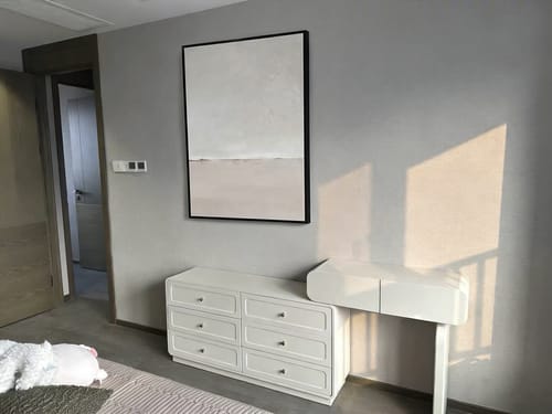 Customer photo review of Ethereal Calmscape-Minimalist Vertical Textured Oil Painting in Soft Neutrals
