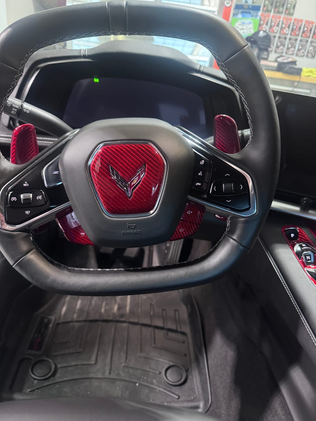 Customer photo review of C8 Corvette Real Carbon Fiber Steering Wheel Airbag Center Cover | Interior Overlay (2020–2026)