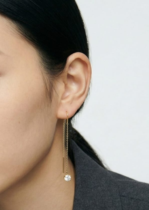 Customer photo review of Crystal Tip Glide Chain Dangling Earrings