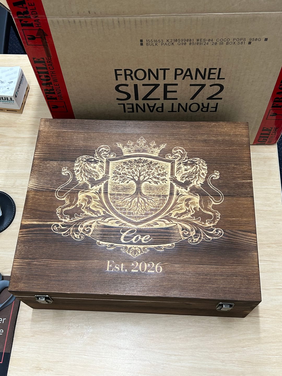 Customer photo review of Engraved Wooden Gift Boxed Whiskey Decanter & 4 Scotch Star Base Glasses Set
