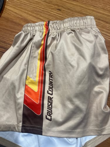 Customer photo review of Cruiser Country Footy Shorts WITH POCKETS (SAND)