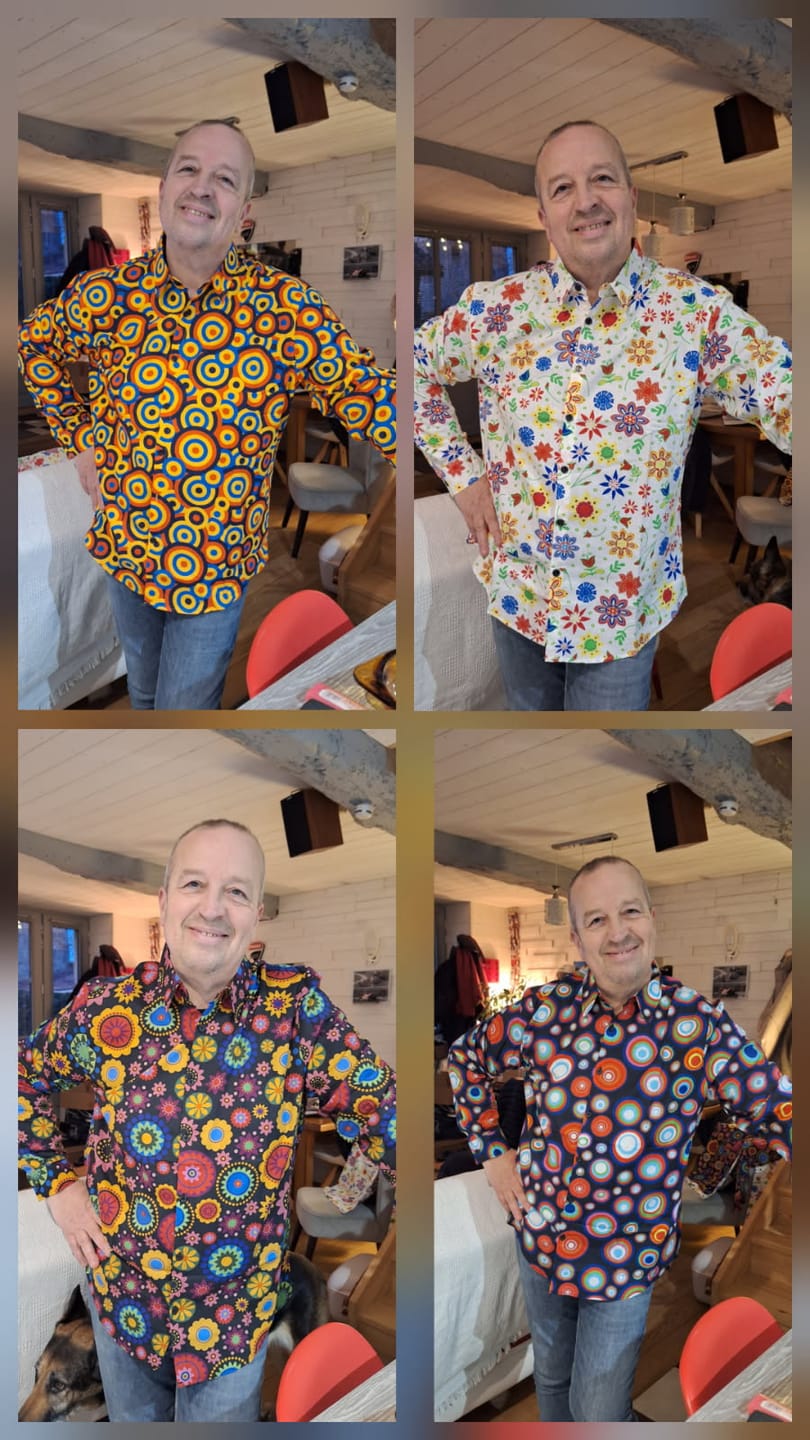 Customer photo review of Chemise boutonnée à manches longues en coton à fleurs colorées pour hommes