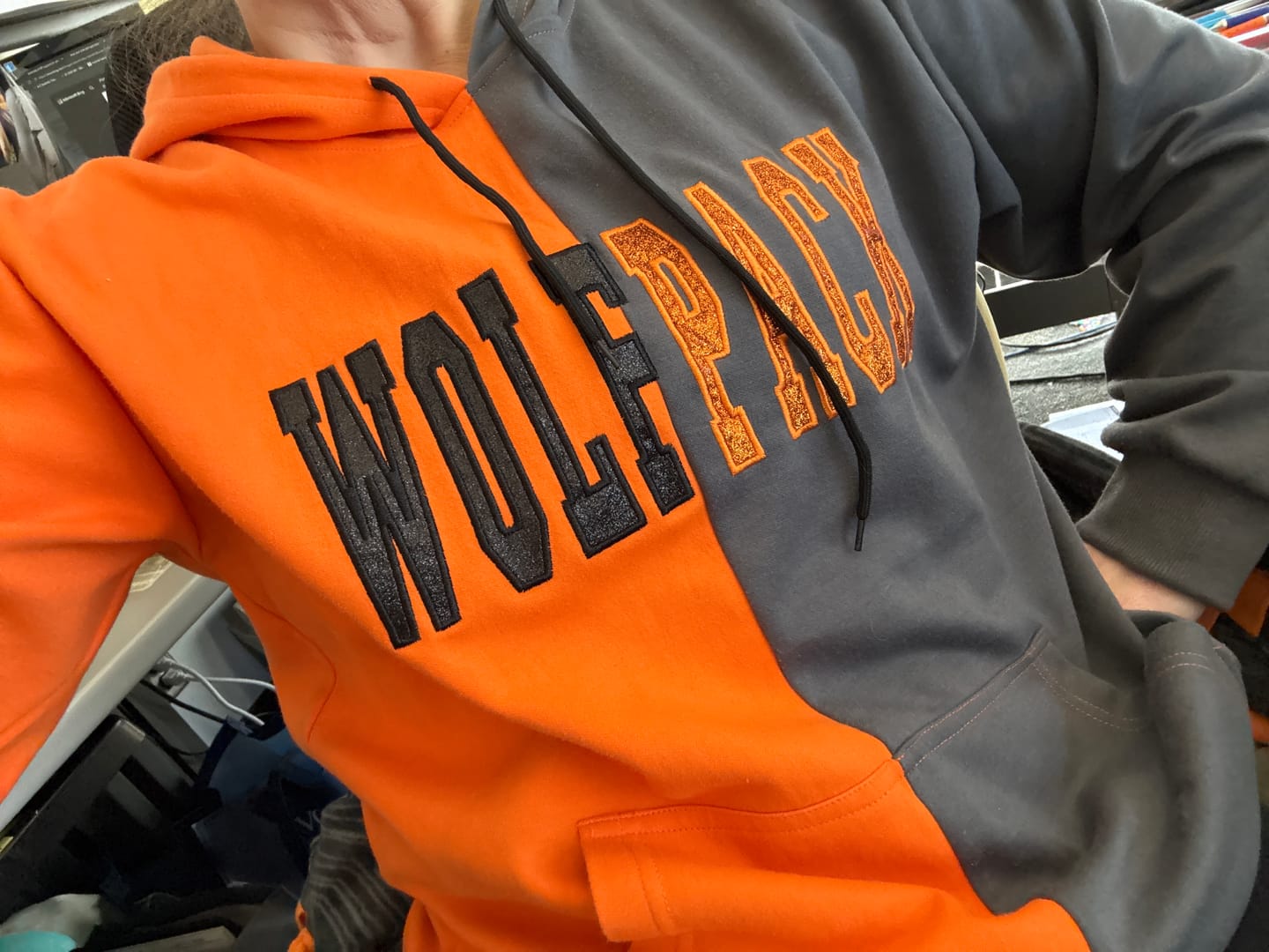 Customer photo review of Custom Glitter Embroidered Two Tone Sweatshirt