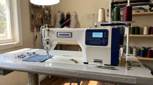 Customer photo review of SPEEDWAY AI4 Material Recognition Automatic Direct Drive Lockstitch Sewing Machine with Electronic Tension & Thread Trimmer Complete Assembled with Table and Stand Included