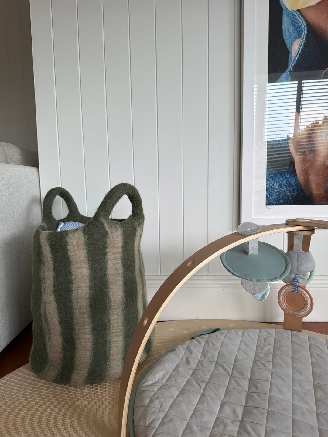 Customer photo review of Toy Basket in Green Stripe - Large