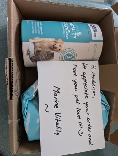 Customer photo review of Marine Vitality Mussel Powder For Dogs - 150g
