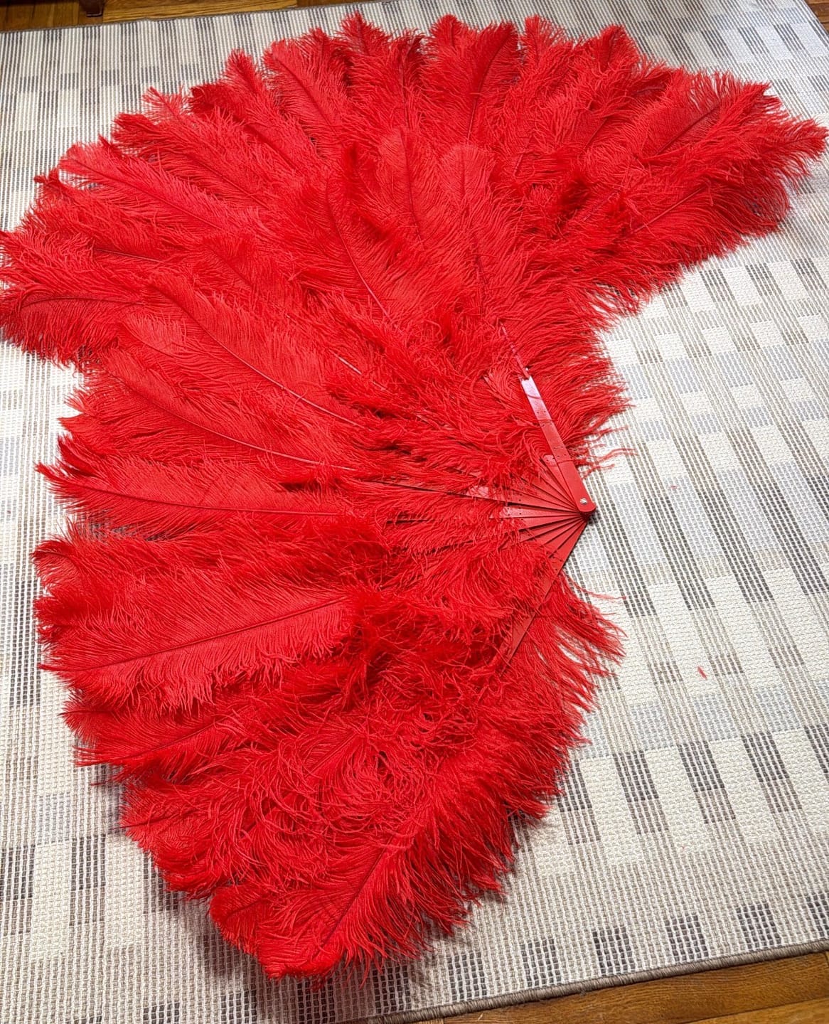 Customer photo review of Luscious Red  Triple layers ostrich Feather Fan 35"x 63"