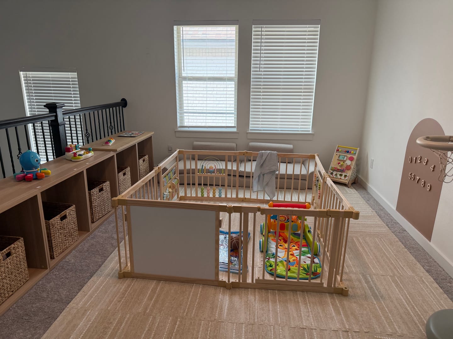 Customer photo review of Wooden Baby Playpen with Mirror & Whiteboard Panel – Foldable 63" x 63" Montessori Sensory Play Yard