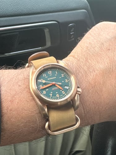 Customer photo review of VOYAGER - 100M Waterproof Bronze Automatic Field Watch | Sandstone Green