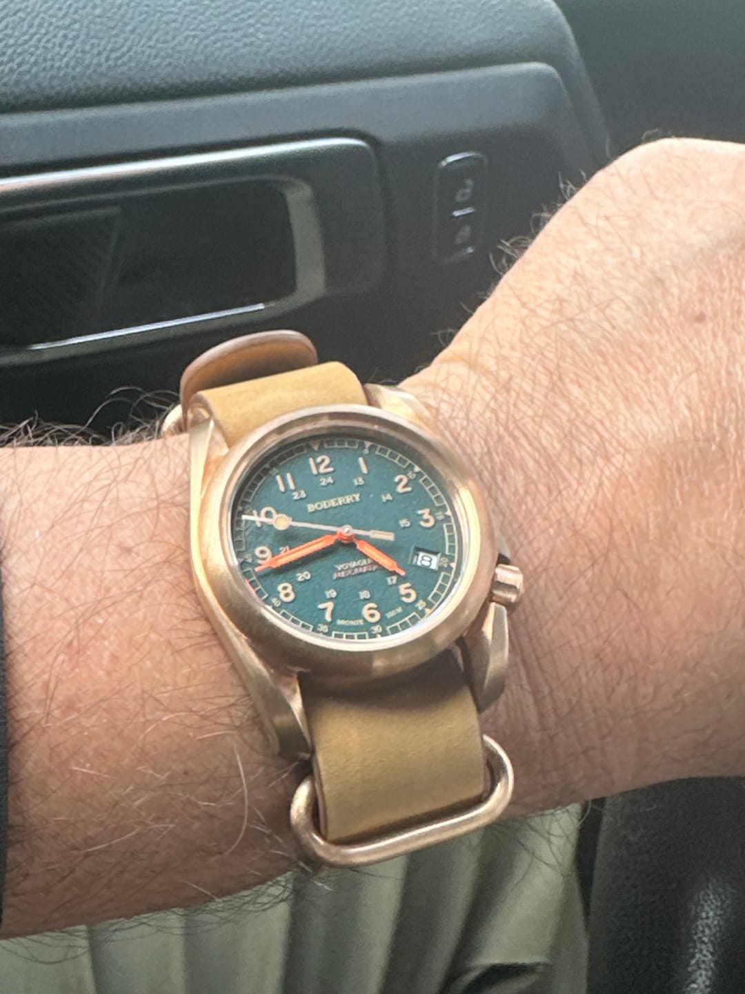Customer photo review of VOYAGER - 100M Waterproof Bronze Automatic Field Watch | Sandstone Green