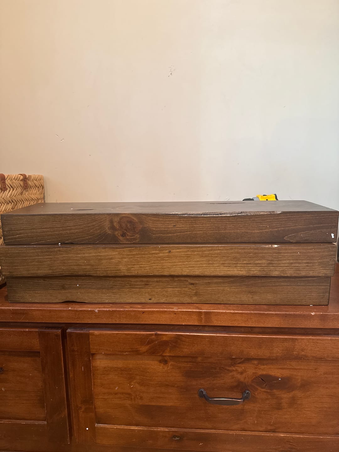 Customer photo review of Distressed 3" Thick Floating Shelves