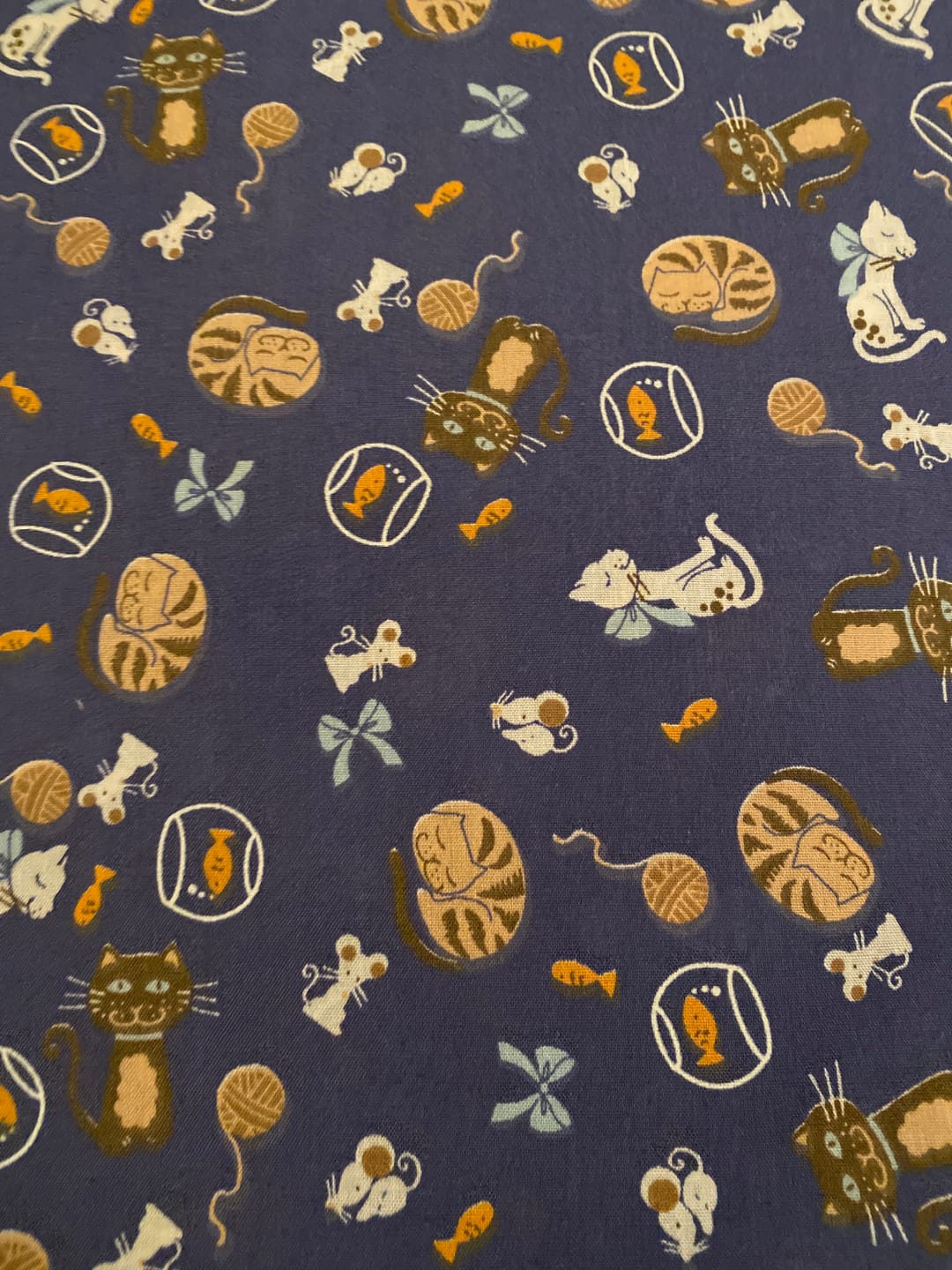 Customer photo review of Cats, Mice and Fish on Navy Polycotton Fabric