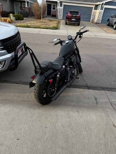 Customer photo review of Iron Born Blade 25" Sissy Bar with Foldable Luggage Rack for Harley Sportster 883 Iron XL883N Matte Black